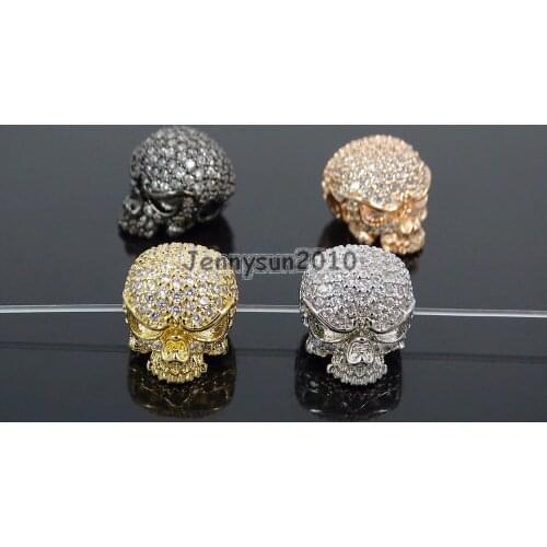 Clear Zircon Gems Stones Pave Ugly Ghost Head Bracelet Connector Charm Beads Silver Gold Rose Gold Gunmetal 10Pcs/Pack