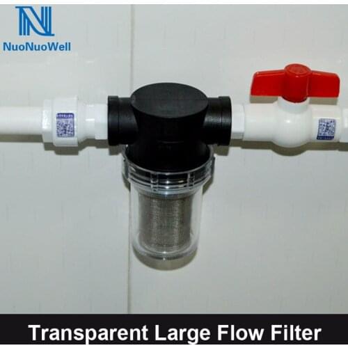 NuoNuoWell 1/2'' 3/4'' 1'' Visible Transparent Water Pipe Pre-Filter Large Flow Garden Irrigation Connector 40mesh Filter Net