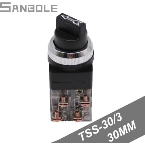 TSS-30/3 Opening 30mm Copper Control Handle 3 position rotary button switch self-lock 1NC 1NO Knob Button Switch (5PCS)
