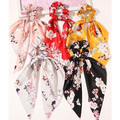 New Woman Fashion Scrunchies Velvet Hair Ties Girls Ponytail Scarf Ribbon Rubber Band Elastic Hairband Printted Hair Accessories