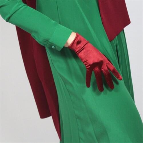 Silk Gloves Female 22cm Elastic Silk Satin Deep Red Wine Red Short Sunscreen Gloves SCJH22