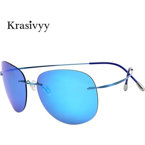 Krasivyy Pure Titanium Polarized Sunglasses Men Top Quality Ultralight Women Rimless Driving Pilot Sun Glasses Oculos de sol