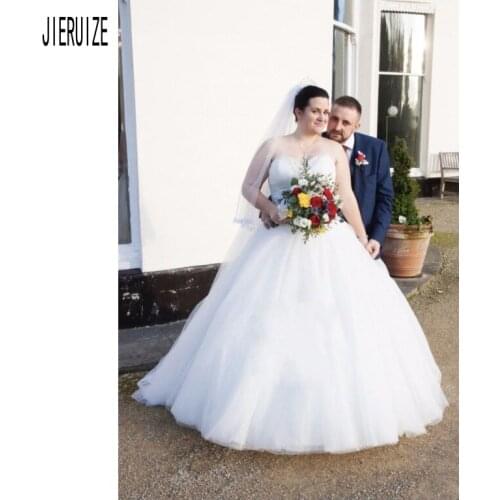JIERUIZE Modern Ball Gown Wedding Dress Sweetheart Neck Lace Up Back Crystal Sash Vestidos de Novia Plus Size