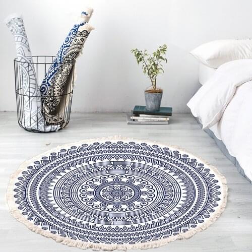 Modern Round Area Rug Bohemian Decorative Circle Carpet Mat with Fringe for Bedroom Living Room