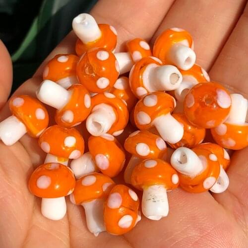 10x13mm 12x17mm Orange Mushroom Shape Lampwork Glass Bead Loose Crafts Beads for Jewelry Making DIY Findings Accessories Earring