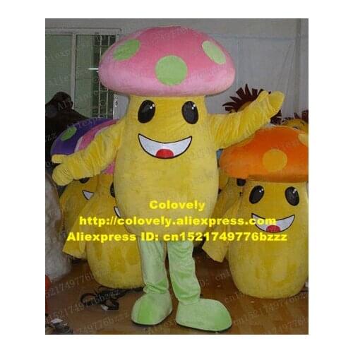 Fresh Yellow Mushroom Penester Agaric Aaric Mascot Costume With Pink Round Mushroon Head Green Round Spot No.4684 Free Ship