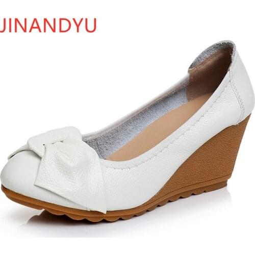 High Heels Women Genuine Leather Pumps Shoes Oxford Fashion Wedges Shoes for Women New Heels Elegant Woman Shoe Decorations Bow
