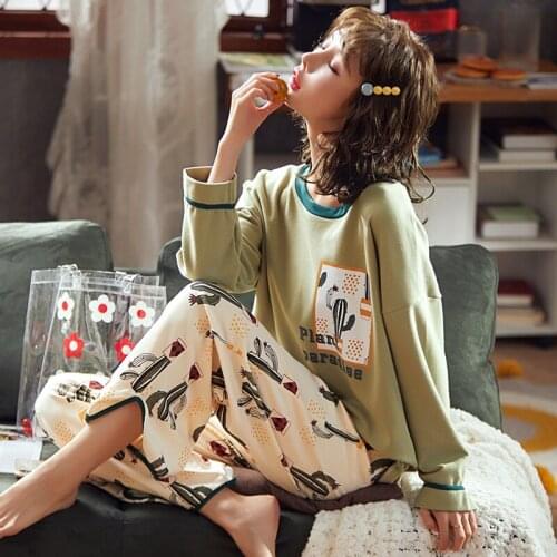 Spring Pajamas Women Full Sleeve Cotton Sweet Household Winter suit