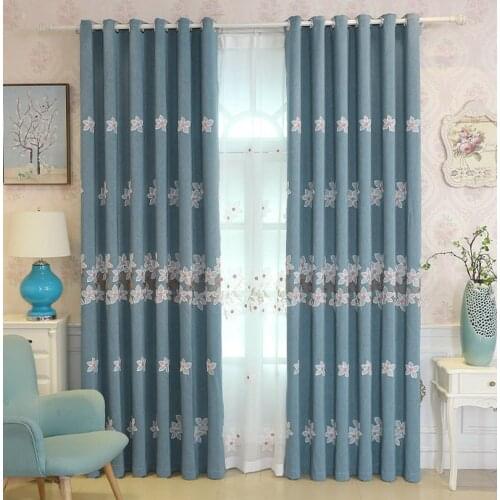 Floral Embroidered Blackout Curtains for living room Bedroom Decor Window Treatment/ Drape For Kitchen Ready-made 3d Lavender