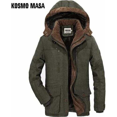 KOSMO MASA Green Thick Long Jacket Men Parka Coats 2018 Winter Jackets Mens Cotton Hooded Casual Warm Down Parkas 6XL MP032