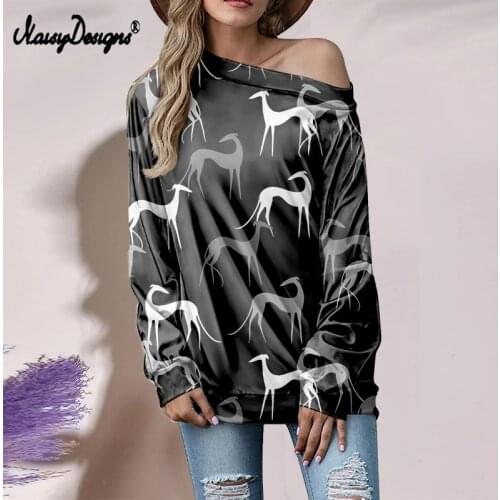 Noisydesigns Women Blouses And Shirt Black Greyhound Dogs Animals Prints Female Loose Autumn Off Shoulder Top Chic Dropshipping