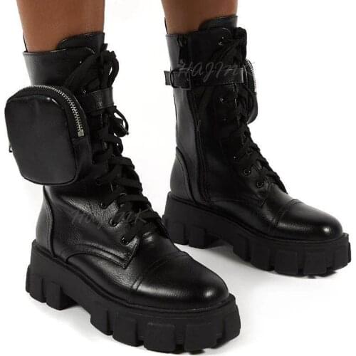 Women Boots 2021 Fashion Chunky Boots Pocket Platform Boots White Shoes For Women Autumn Winter Boots High Heels Botas Mujer