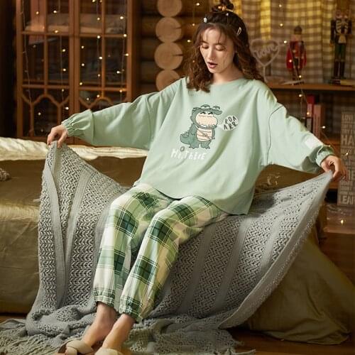 CAIYIER Cotton Pajamas For Women O-Neck Cute Print Nightwear Suit Soft Lovely Girl Loungwear Winter Korea Sleepwear pijama muje