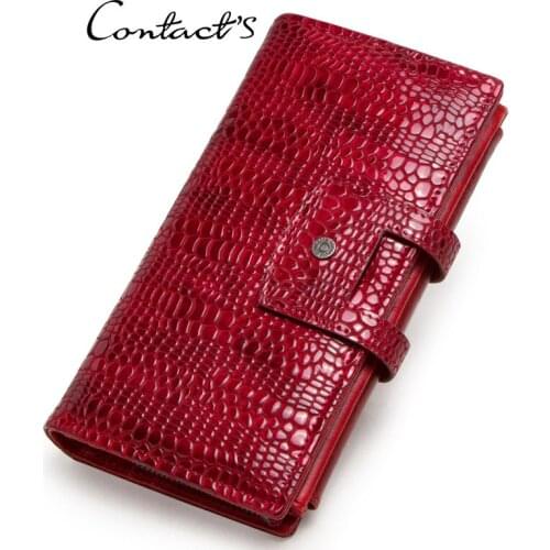 Wallet Women Genuine Leather Casual Long Leather Ladies Wallet with Multi-function Buckle Three Fold Female Bag
