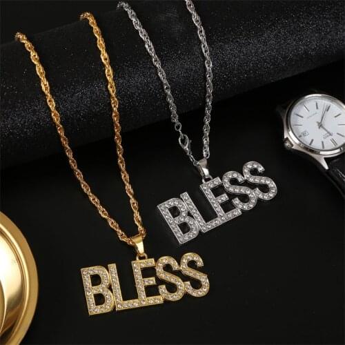 Statement Women Men Letter Bless Necklaces & Pendants Hip Hop Jewelry 2020 Fashion Gold Silver Color Long Rope Chain Necklace
