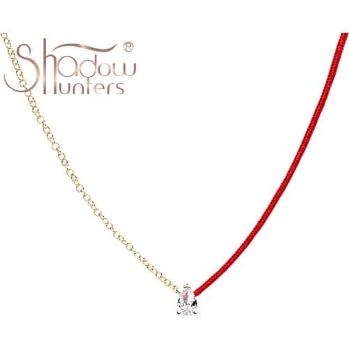 SHADOWHUNTERS Authentic 925 Sterling Silver Necklace Redine With Gold Color Chain Clear Crystal Pear Charm Women Trendy Jewelry