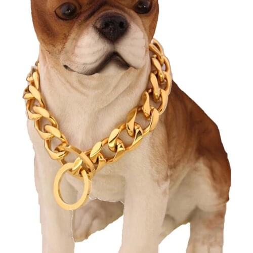 19mm Durable Gold Stainless Steel Slip Dog Collar Metal Dogs Training Choke Chain Collars For Large Dogs Pitbull French Bulldog