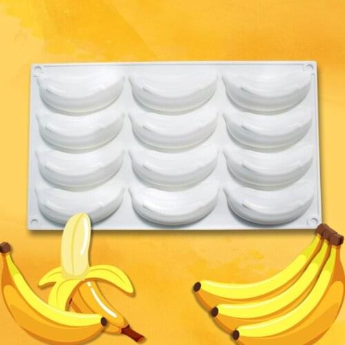 1 Pc 12 Cavity 3D Banana Silicone Mold for Baking Chocolate Mousse Cake Ice Cream Dessert Pastry Mould