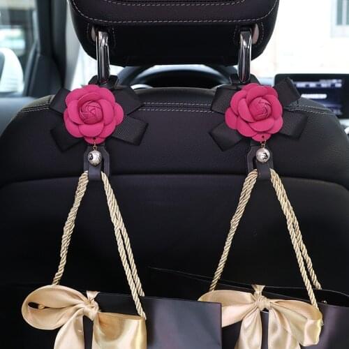 2pcs Pearl Camellia Flowers Car Seat Back Hook Bags Hanger Holder Auto Organizer Headrest Mount Storage Hooks Clips Car Styling