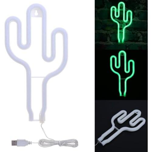 2019 Newest LED Night Light Cactus USB Battery Box Neon Lamp Home Party Bar Decor