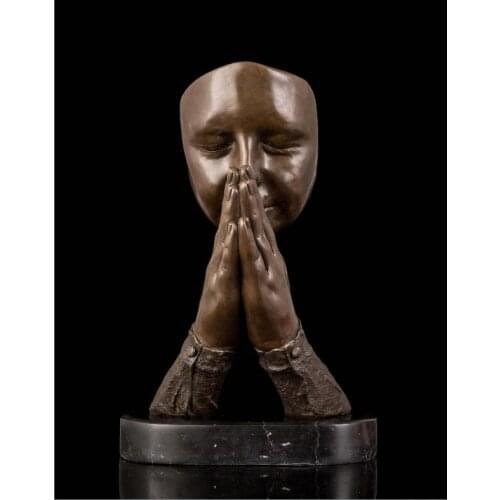 33CM Western Art Deco Bronze Marble Women Girl Believer Devoutly Pray Sculpture