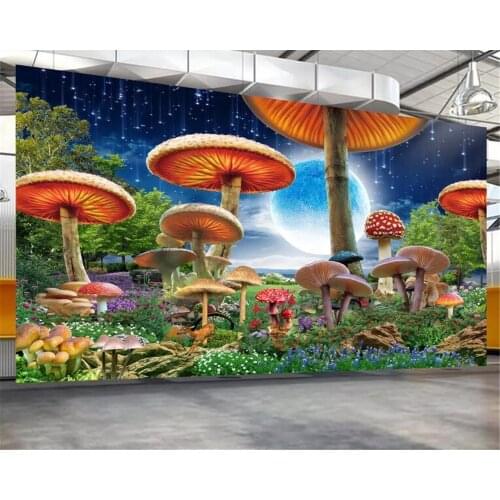 Beibehang Modern Photo Wallpaper Mural Painting Fairytale world mushroom under night Childrens room background 3d wallpaper