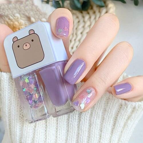 4Ml Two-Color Nail Polish Combination Sequins Fast Drying Durable Long Lasting Non-Peelable White Purple Matte Nail Polish Set