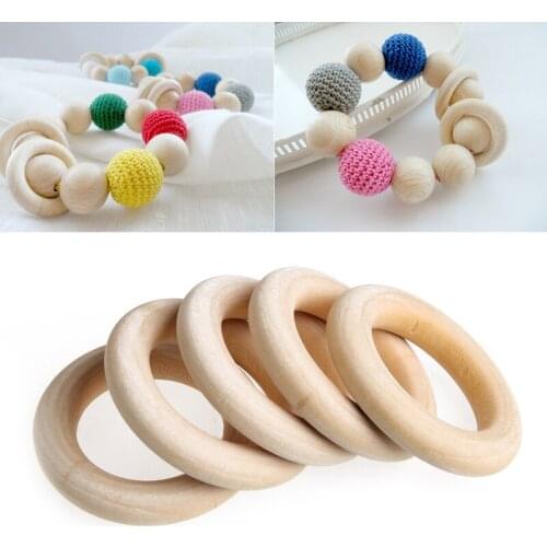 5pcs Crafts DIY Baby Teething Natural Wooden Rings Necklace Bracelet 55mm