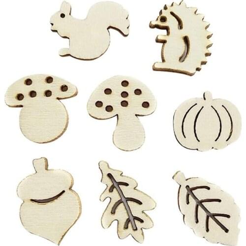 50PCS Wooden Animal Mushroom Leaf Embellishments for DIY Art Craft Decoration Children Painting Scrapbooking Handcrafts Slices