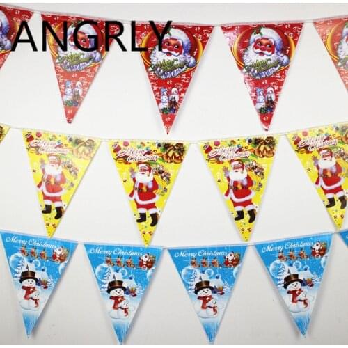ANGRLY Santa Claus Snowman Banner Christmas Triangle Hanging Flag Christmas Tree Decorations Stickers Party Supplies Ornaments