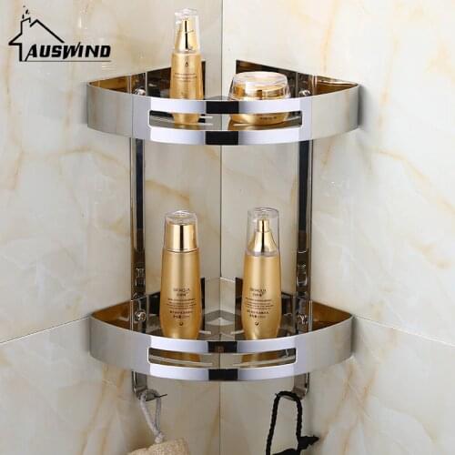 AUSWIND Multifunctional Sturdy Two layer Stainless Steel Corner Bathroom Shelf Modern Wall Shelf Bathroom Accessories GD1