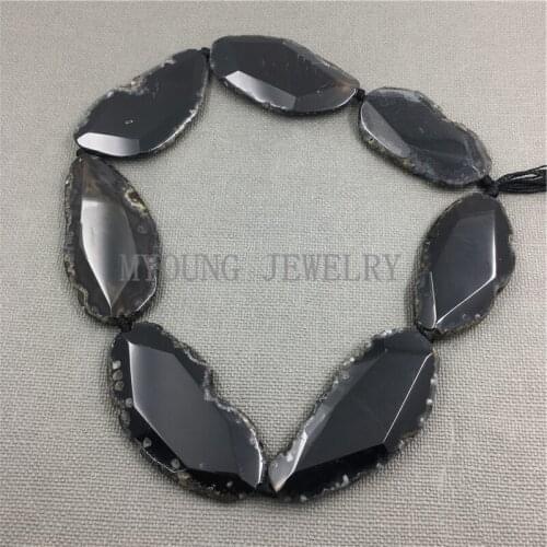 Black Faceted Agates Slice Loose Beads,full Strand Cut Slab Sliced Onyx Beads For Jewelry Making MY1106