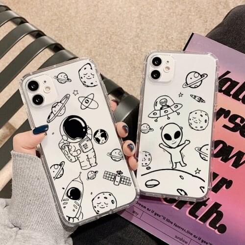 GYKZ Cartoon Astronaut Planet Phone Case For iPhone 11 Pro 12 XS MAX X SE 20 X XR 7 6 8 Plus Clear Soft TPU Cover Shockproof Bag