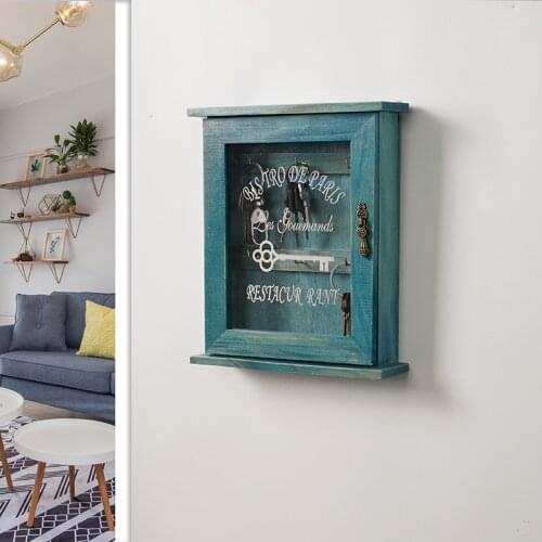 Wooden Key Holder Box with 6 Hooks Wall Mounted Handmade with Rustic Finish for Home Decor WJ021711
