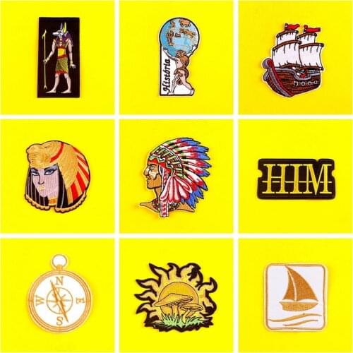 Egyptian Patch Iron On Patches For Clothes Compass Ship Embroidered Patches For Clothing Badge Stripe Sticker Applique On Clothe