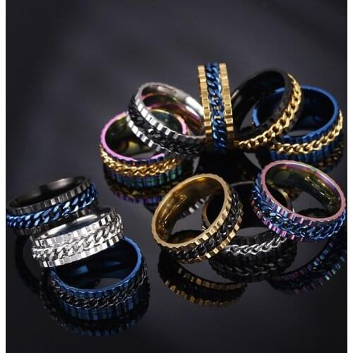 European and American fashion new mens s316 titanium steel chain rotating ring party wedding popular ring jewelry accessories