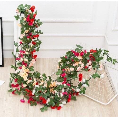 Rose Garland Artificial Flower String Silk Plant Fake Leaf Vine Ivy Home Garden Wedding Party Artificial Plant Hanging Decor