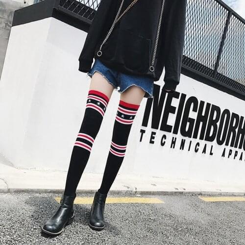 Five-pointed Star Red Striped Over The Knee Socks Stockings Cotton Socks Striped Long Socks Women Thigh High Socks for Ladies