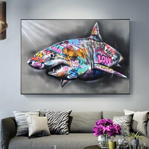 Graffiti Animal Colorful Canvas Painting Wall Art Elephant Rhinoceros Shark Insect Picture For Home Decor Posters And Prints