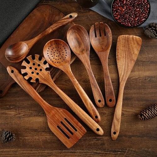 Exquisite Wooden Cooking Tools Cooking Utensils Wooden Spoons Non-stick Pans Organic Teak Kitchen Tool High Quality