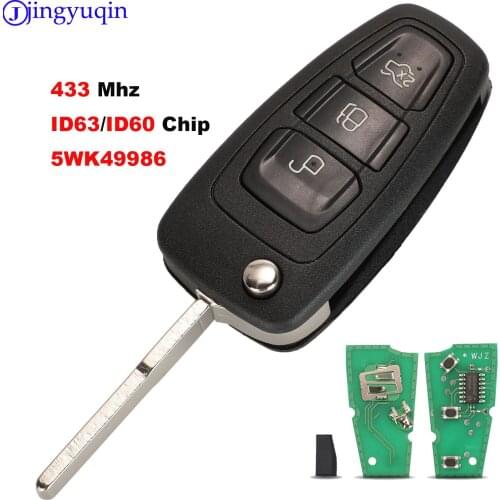 Jingyuqin Remote ASK 433/315 mhz ID63 Chip 3Button Flip Car Key Cover Case Shell for Ford Focus Fiesta 2013 Fob HU101 Blade Case