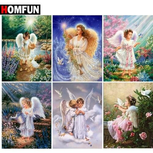 HOMFUN DIY Diamond Painting "Angel kid flower" Full Drill Square Round Diamond Embroidery 5D Cross Stitch Decoration Home