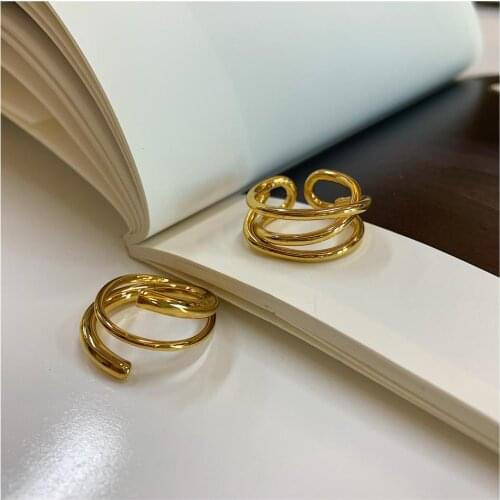 Brass With 18 K Gold Creative Wave Rings Women Jewelry Punk Designer Club Cocktail Party Japan Korea Fashion