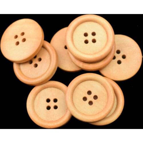 50PCs 4 Holes Round Brown Wood Sewing Natural Buttons Scrapbooking Clothing DIY Accessories