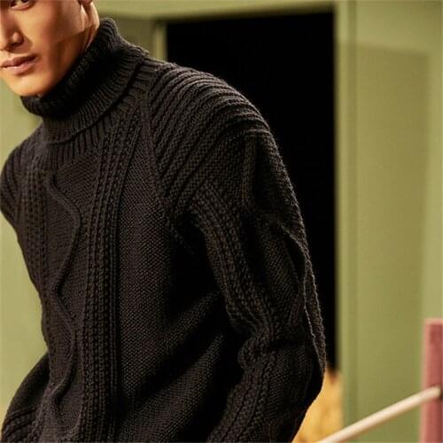 New fashion 100% hand made pure wool knit men solid turtleneck H-straight pullover sweater one&over size