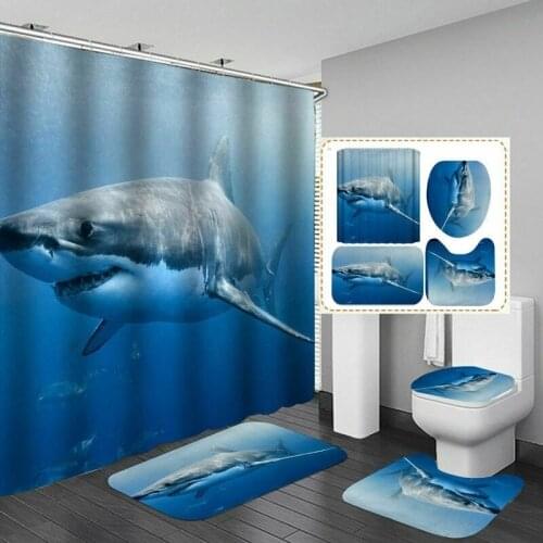 Waterproof Bathing Shower Curtain Set with 12 Hooks Toilet Covers Bath Mat for Bathroom Non-slip Rug Carpet Bathroom Accessories