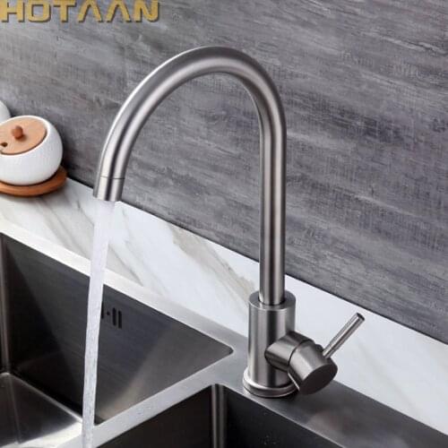 Brush Nickel Kitchen Faucets SUS 304# Stainless Steel Kitchen Mixer Single Handle Single Hole Kitchen Faucet Mixer Sink Tap 6039