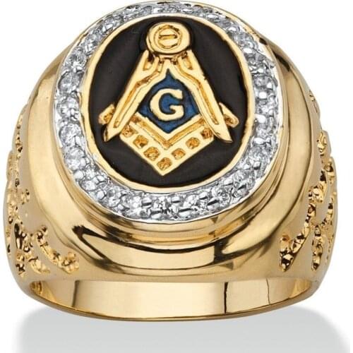 2021 New European and American Fashion Mens Fashion Jewelry Inlaid Zircon Freemasonry Ring