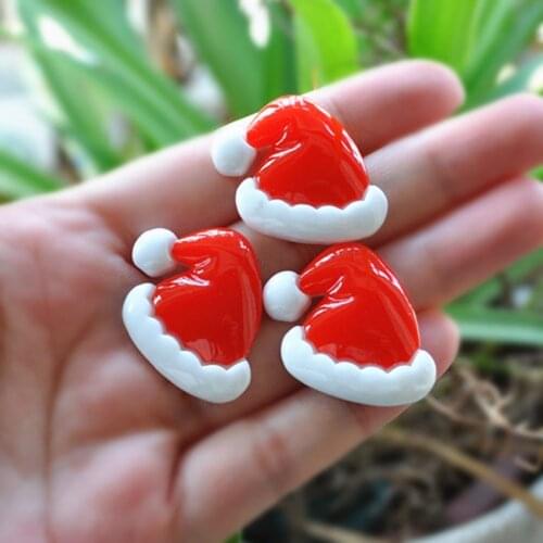 Resin Crafts For DIY Christmas Decoration 20pcs 32*27mm Cute Flat Back Resin Cabochons Christmas Hat