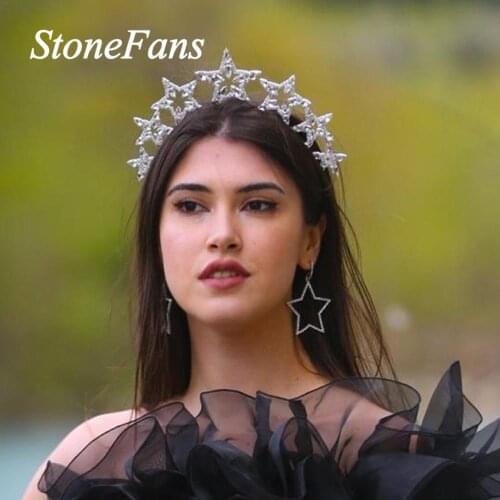 Stonefans Baroque Cubic Zircon Headpiece Star Headband Crown for Women Bling Rhinestone Bridal Tiara Hair Crown Wedding Jewelry